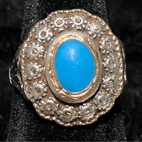 Ring Turquoise Size 4 Sterling Silver Tested Likely Victorian Era Probably Not N - Picture 1 of 9